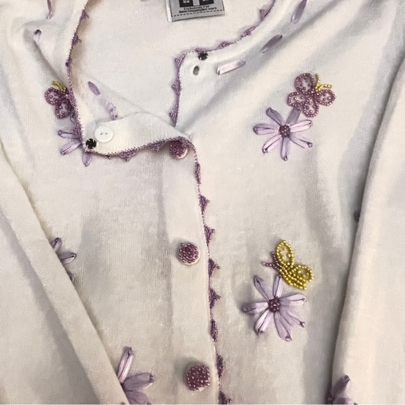 Vintage Storybook Knits Butterflies and Flowers Button Down Cardigan - Picture 4 of 9